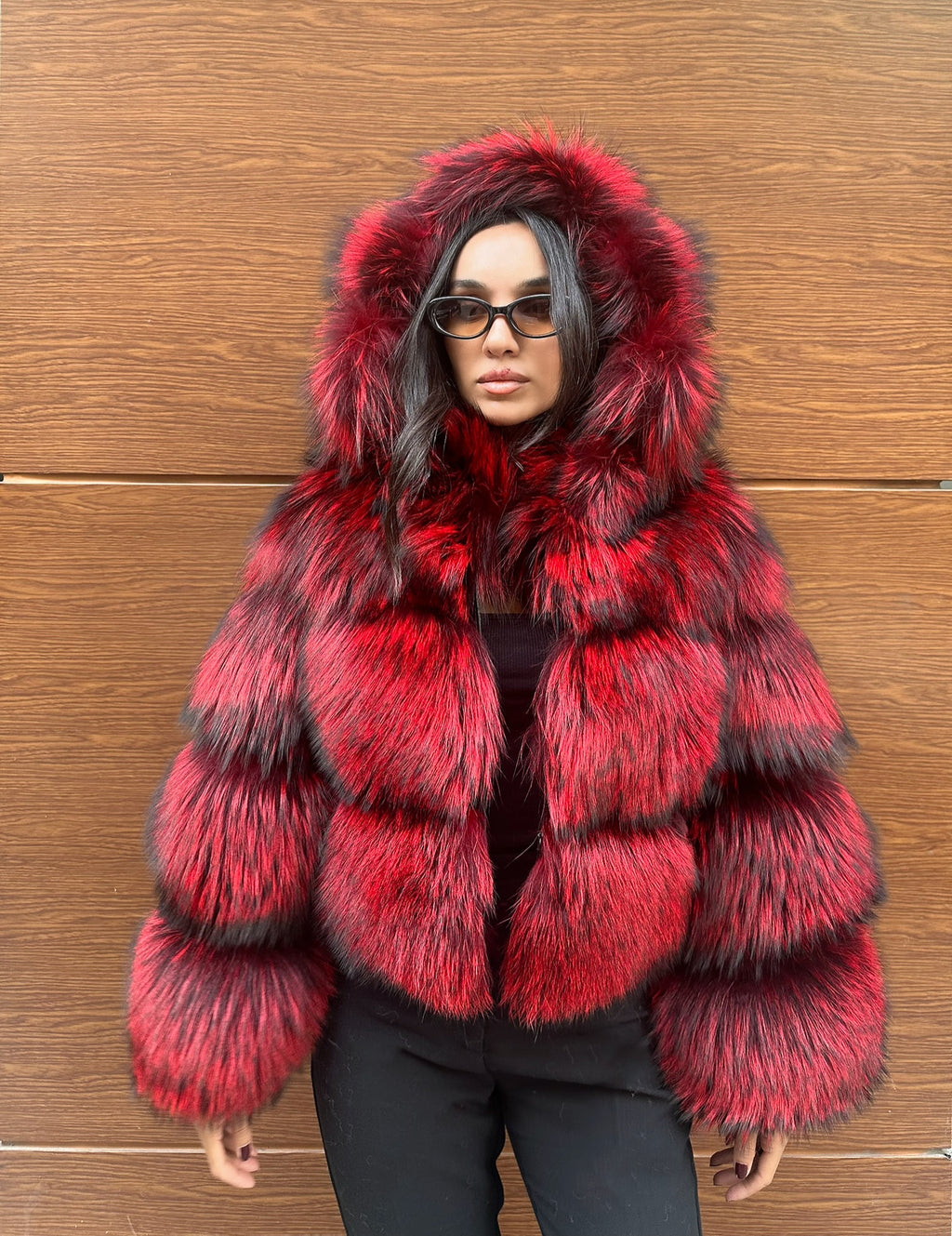 Premium Quality Red Argentina Fox Fur Jacket