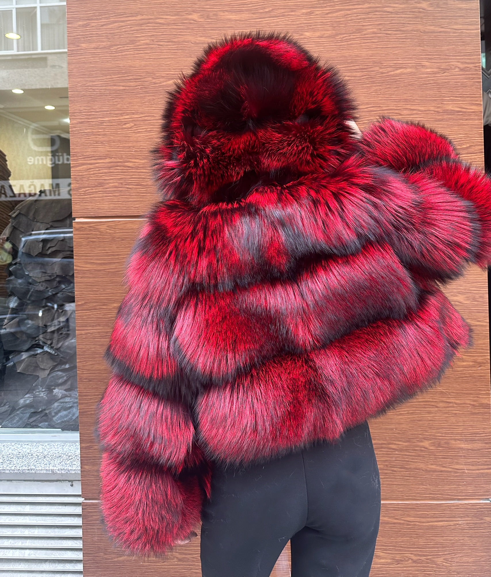 Premium Quality Red Argentina Fox Fur Jacket