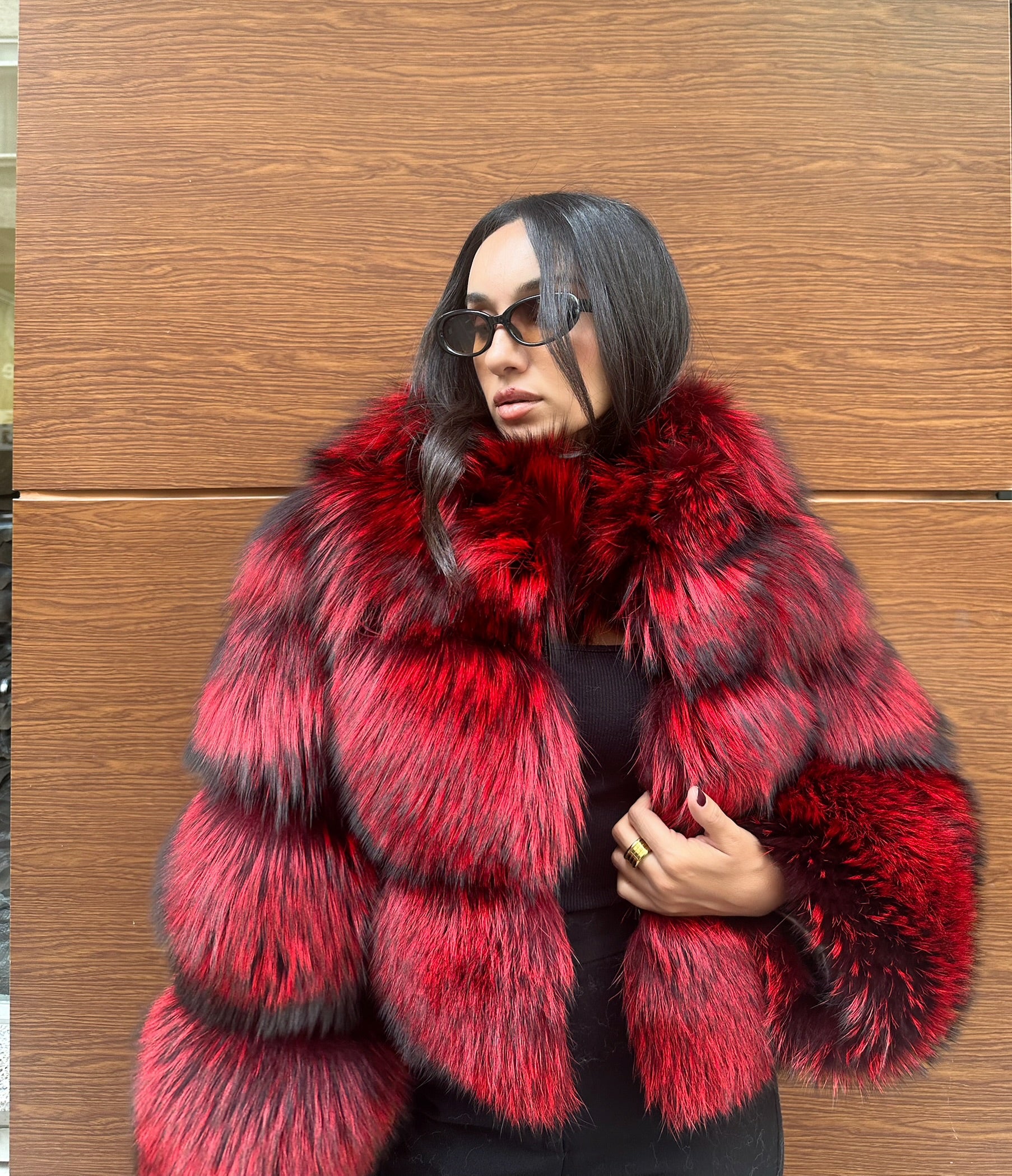 Premium Quality Red Argentina Fox Fur Jacket