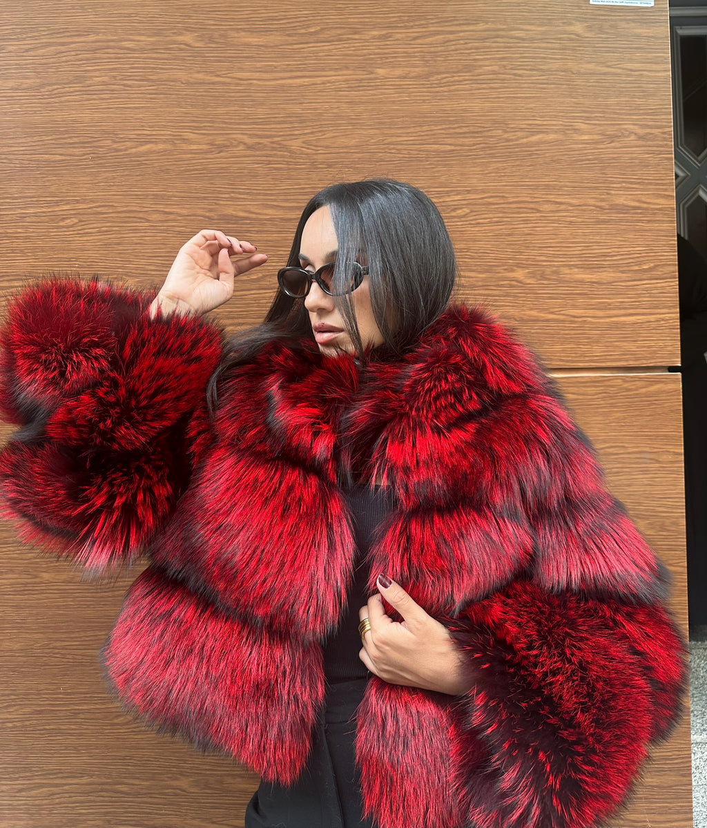 Premium Quality Red Argentina Fox Fur Jacket