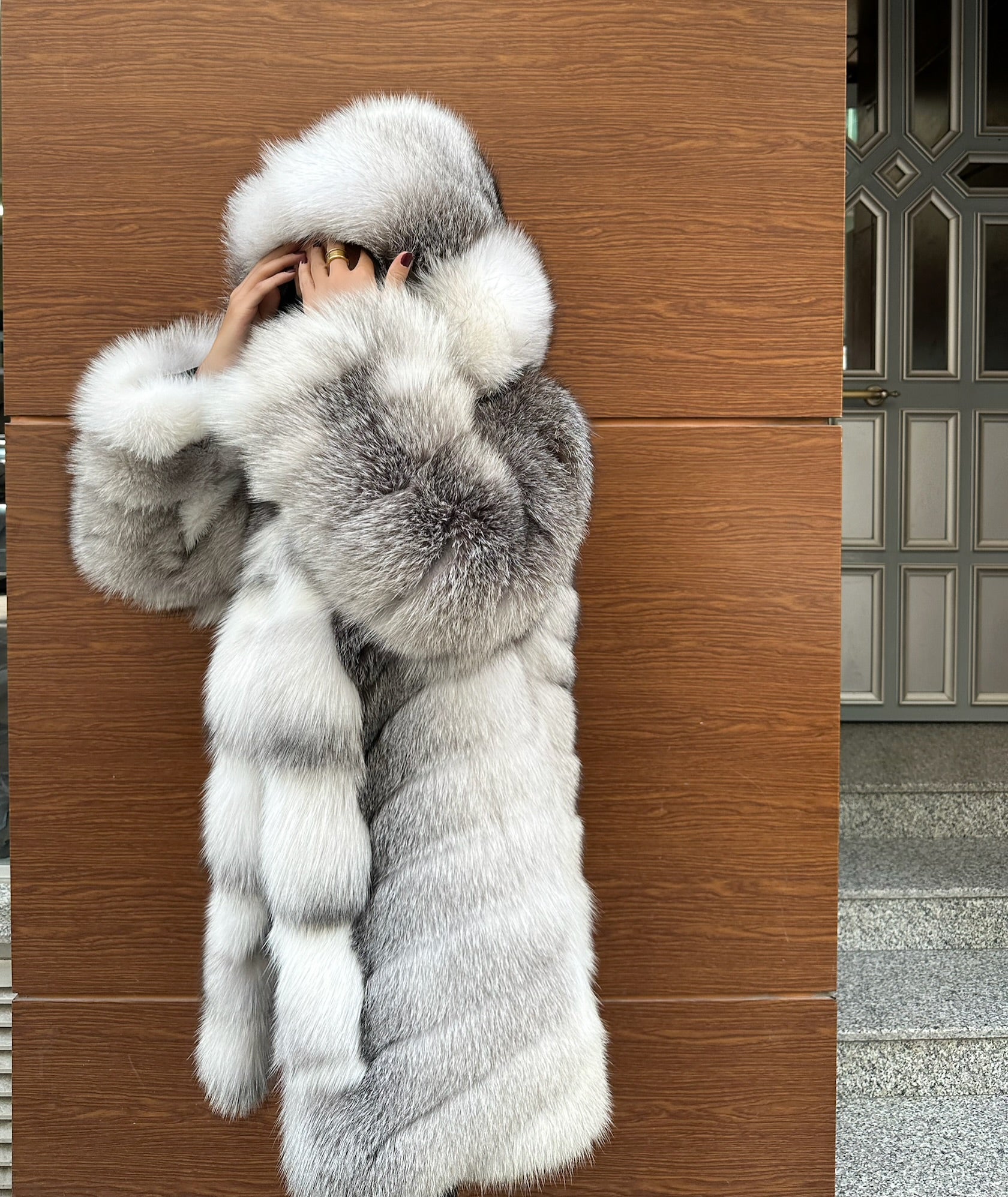 Luxury Frost Fox Fur Long Jacket