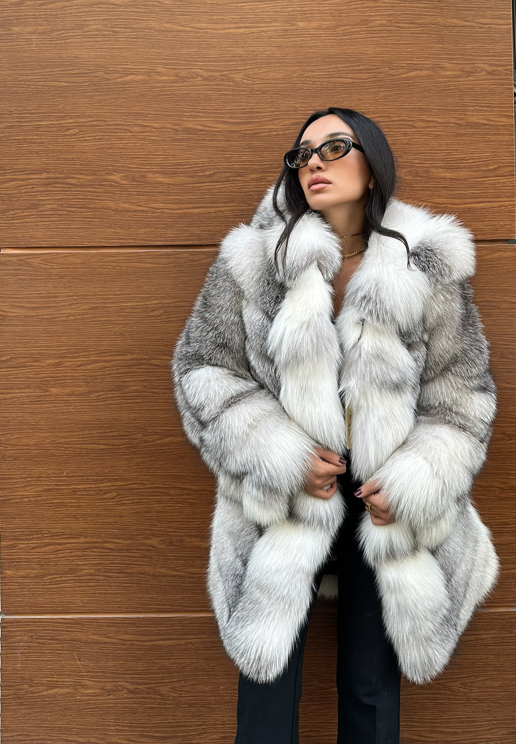 Luxury Frost Fox Fur Long Jacket