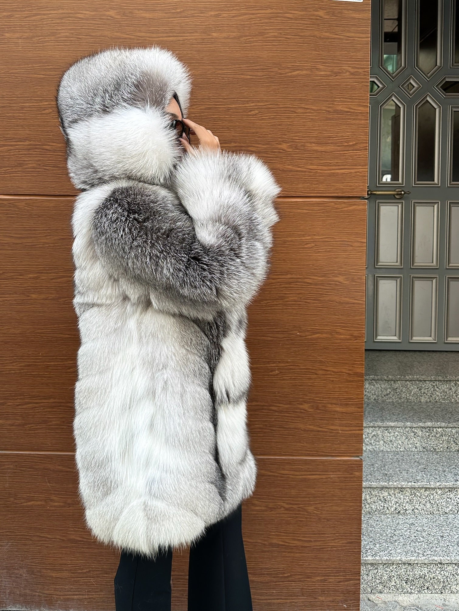 Luxury Frost Fox Fur Long Jacket