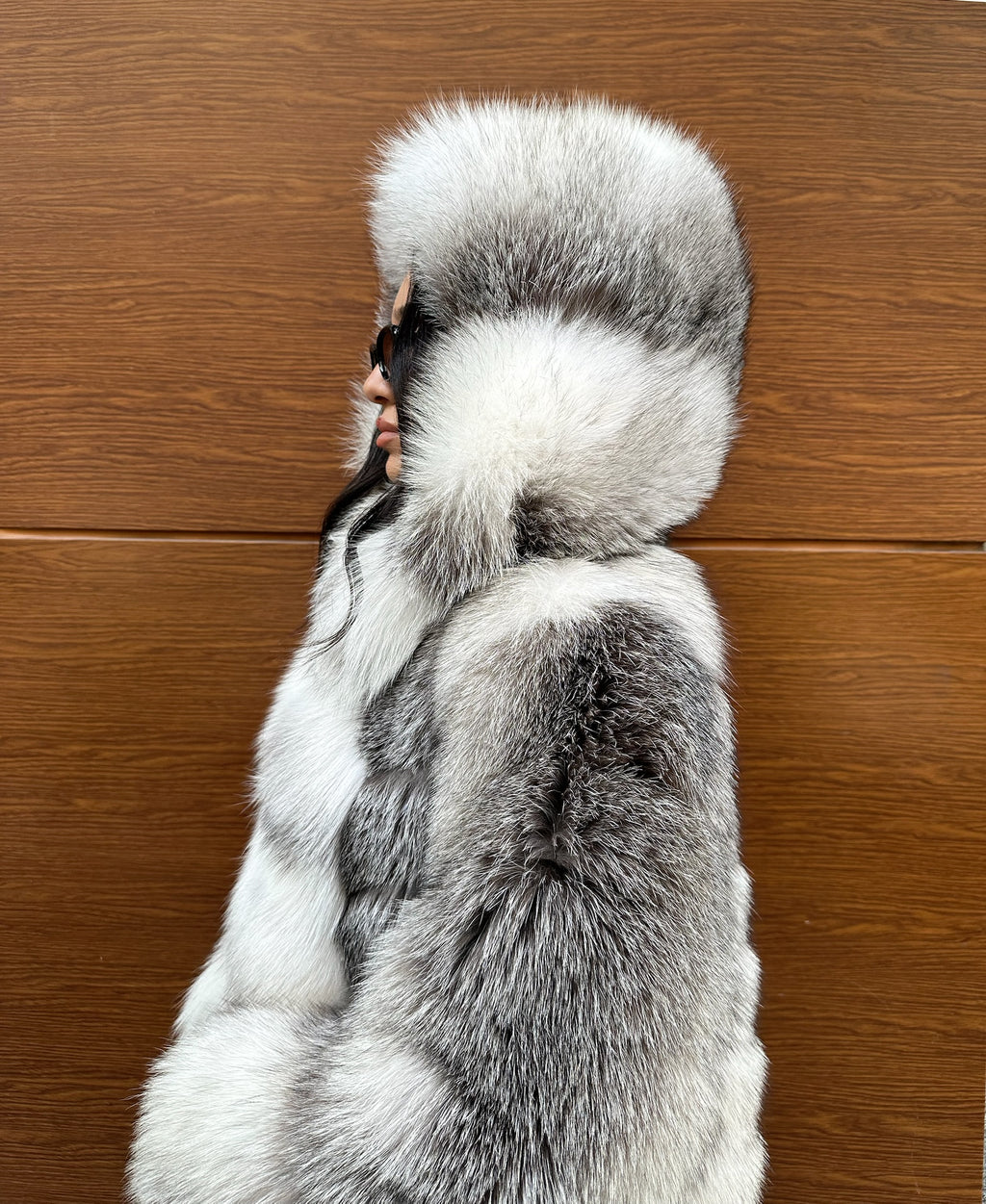 Luxury Frost Fox Fur Long Jacket