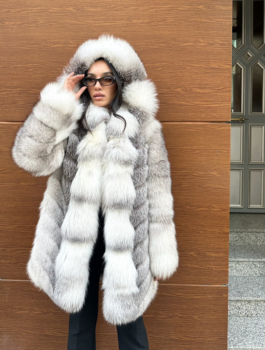 Luxury Frost Fox Fur Long Jacket