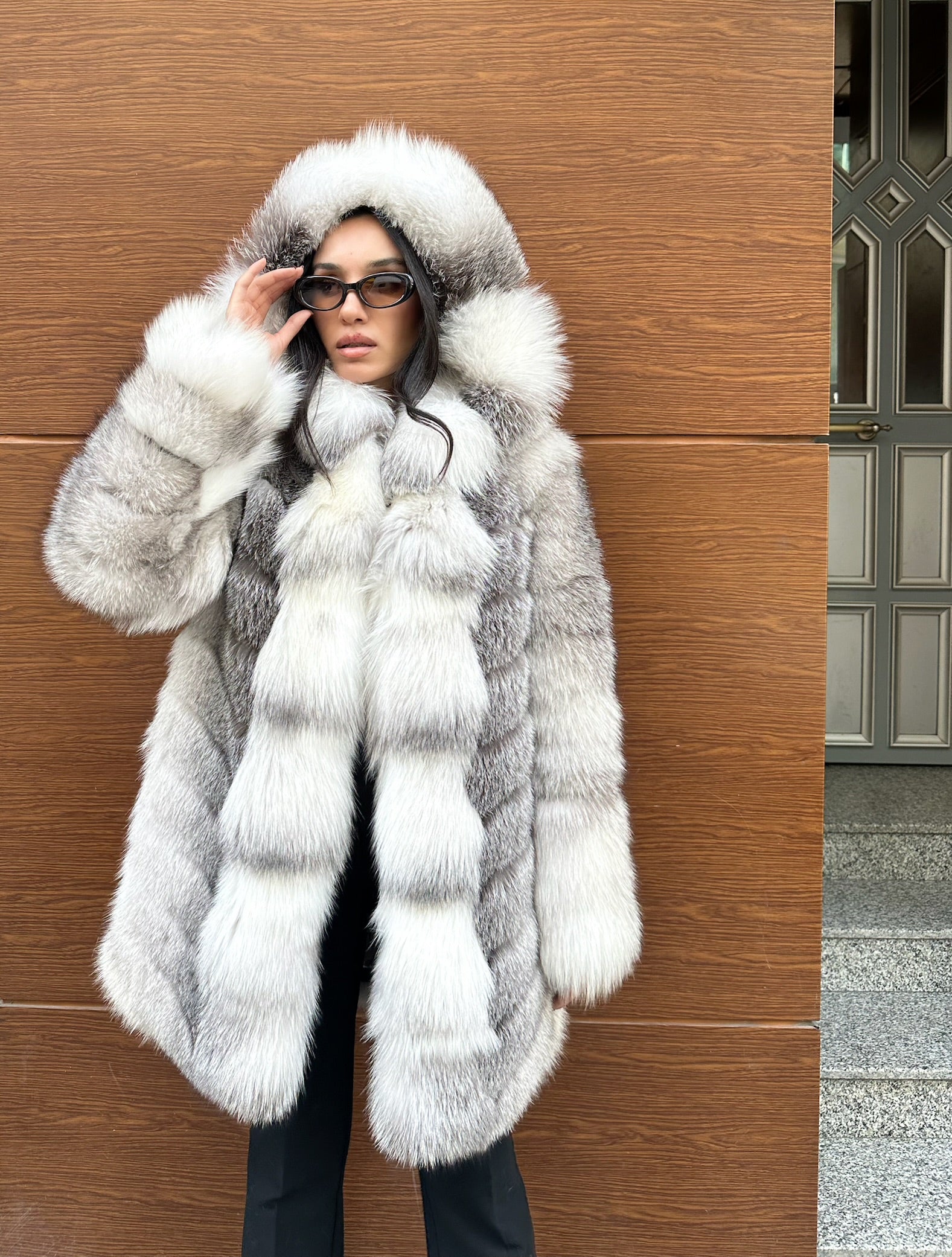 Luxury Frost Fox Fur Long Jacket