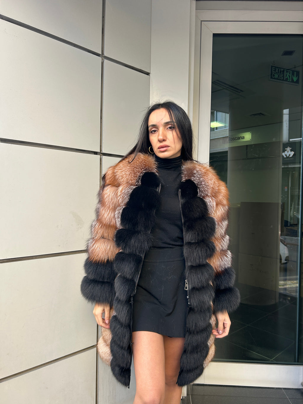 Transformer Women Fox Fur Jacket Short ( Natural Frost And Black )