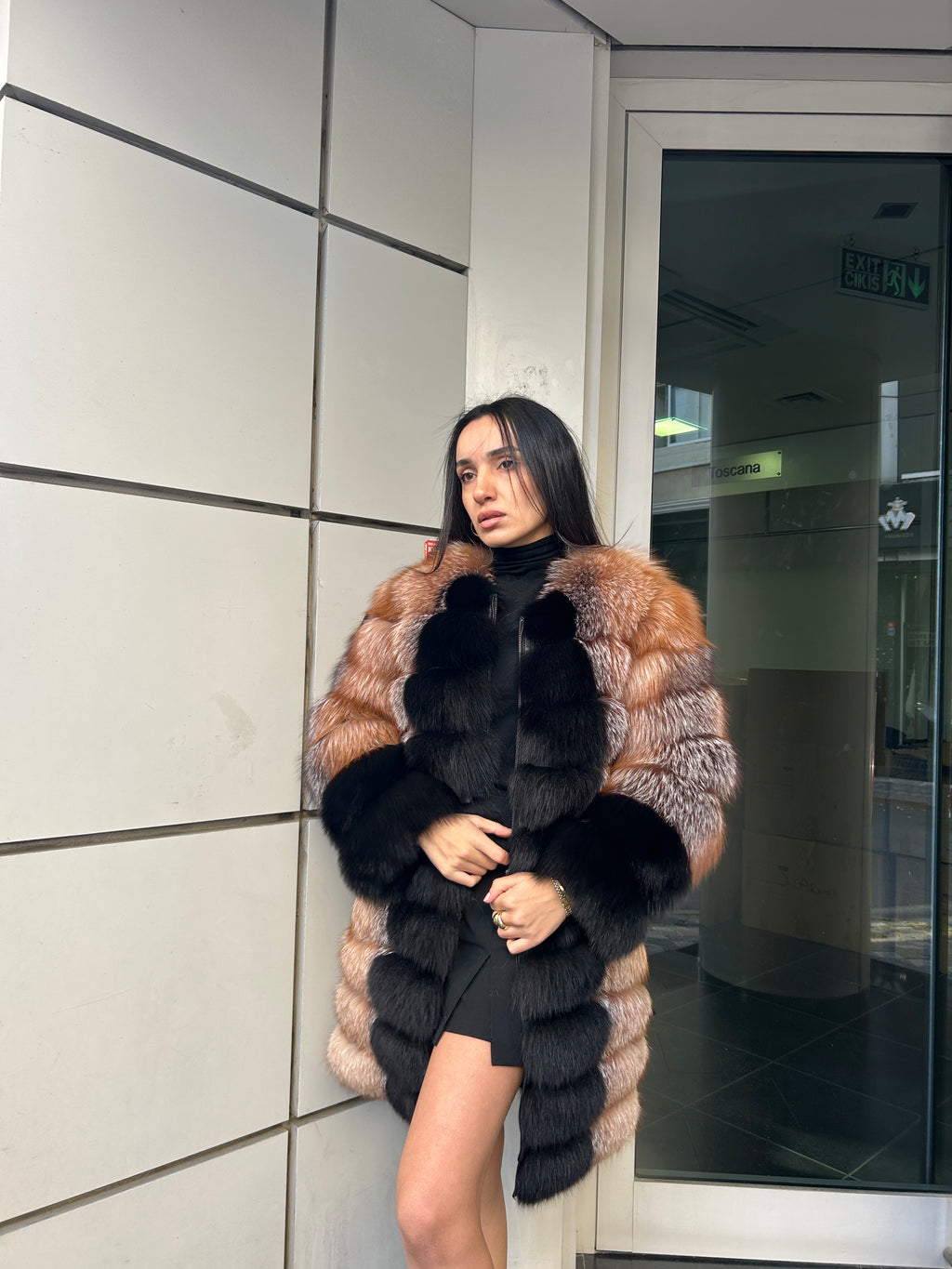 Transformer Women Fox Fur Jacket Short ( Natural Frost And Black )