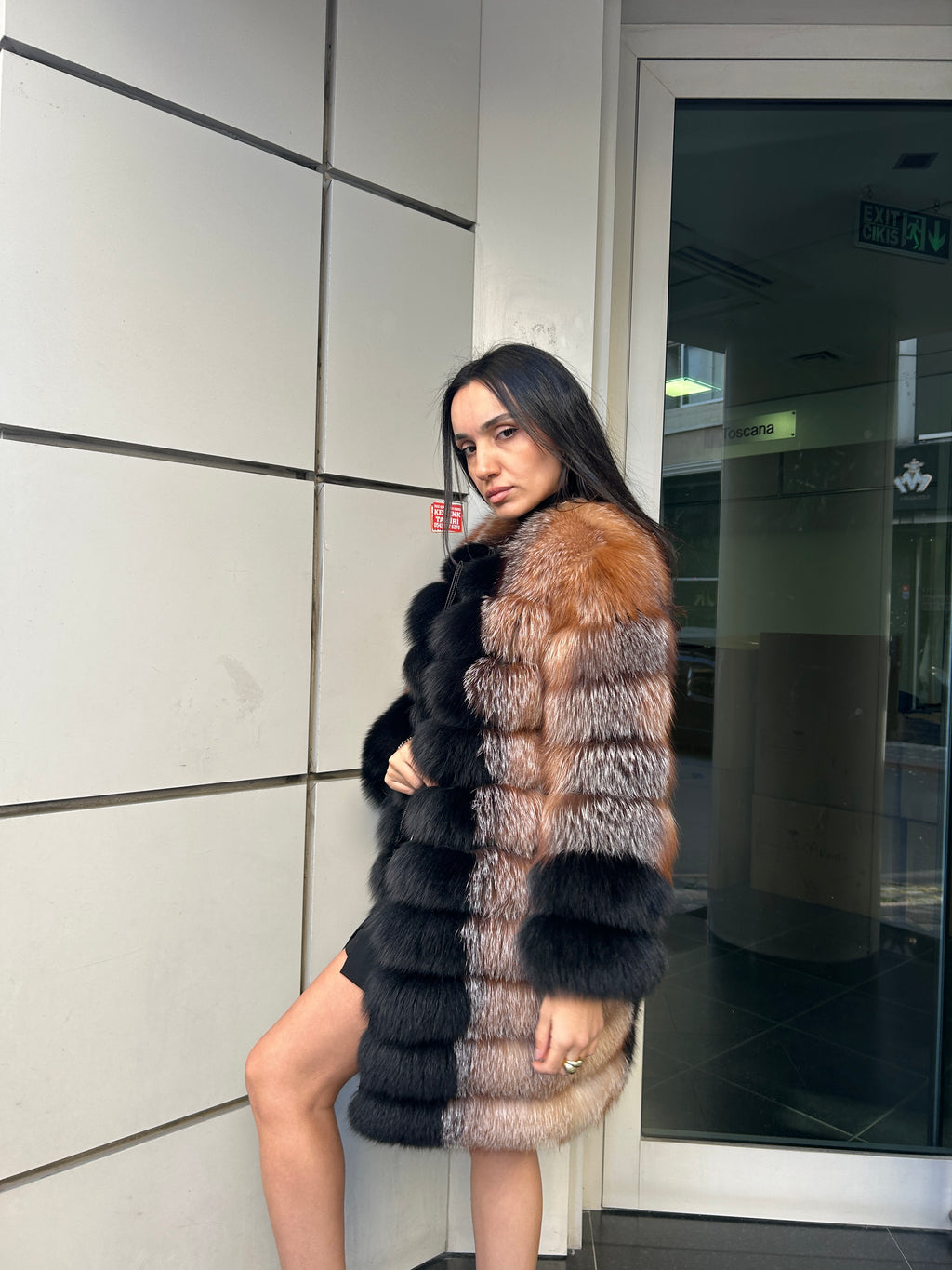 Transformer Women Fox Fur Jacket Short ( Natural Frost And Black )