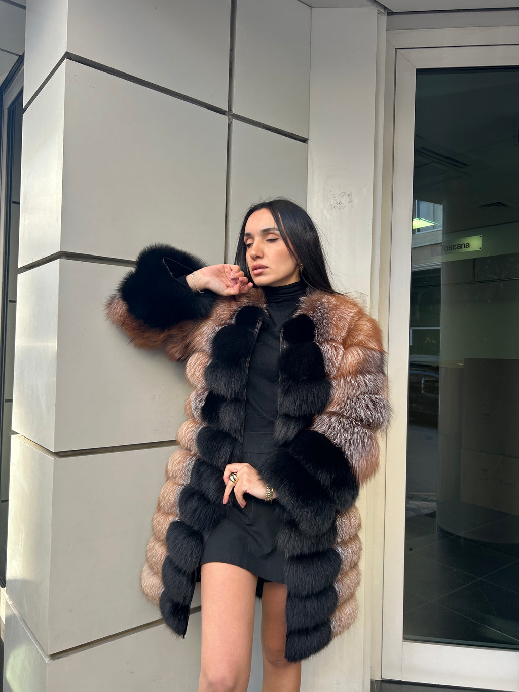 Transformer Women Fox Fur Jacket Short ( Natural Frost And Black )