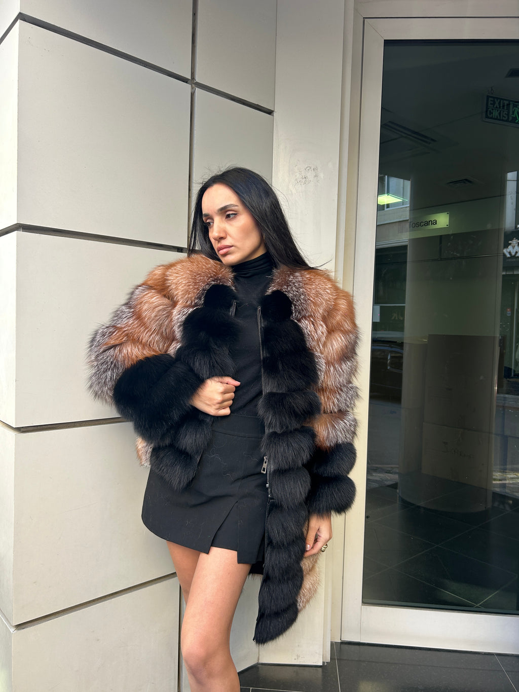 Transformer Women Fox Fur Jacket Short ( Natural Frost And Black )