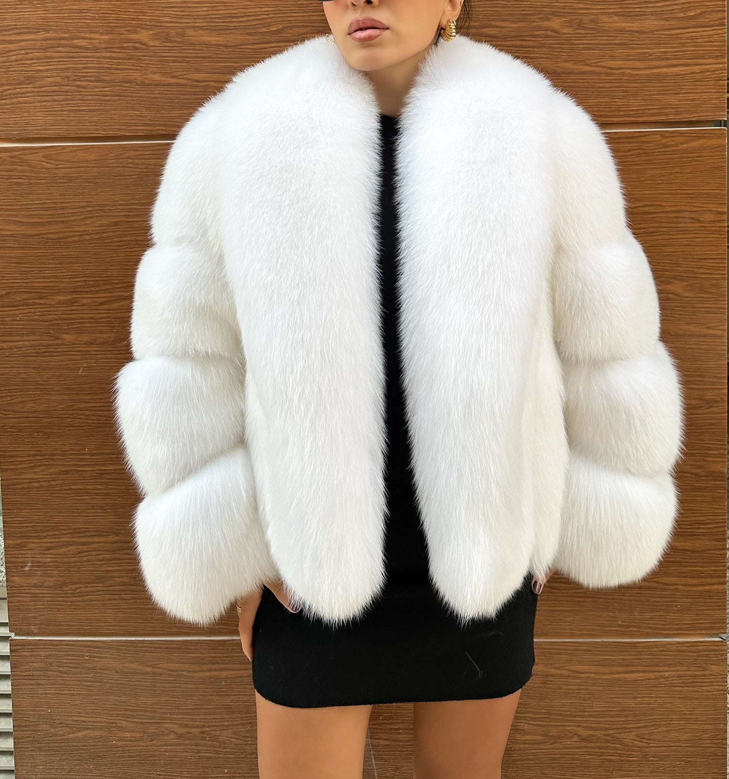 White Color  Premium Quality Fox Fur Jacket