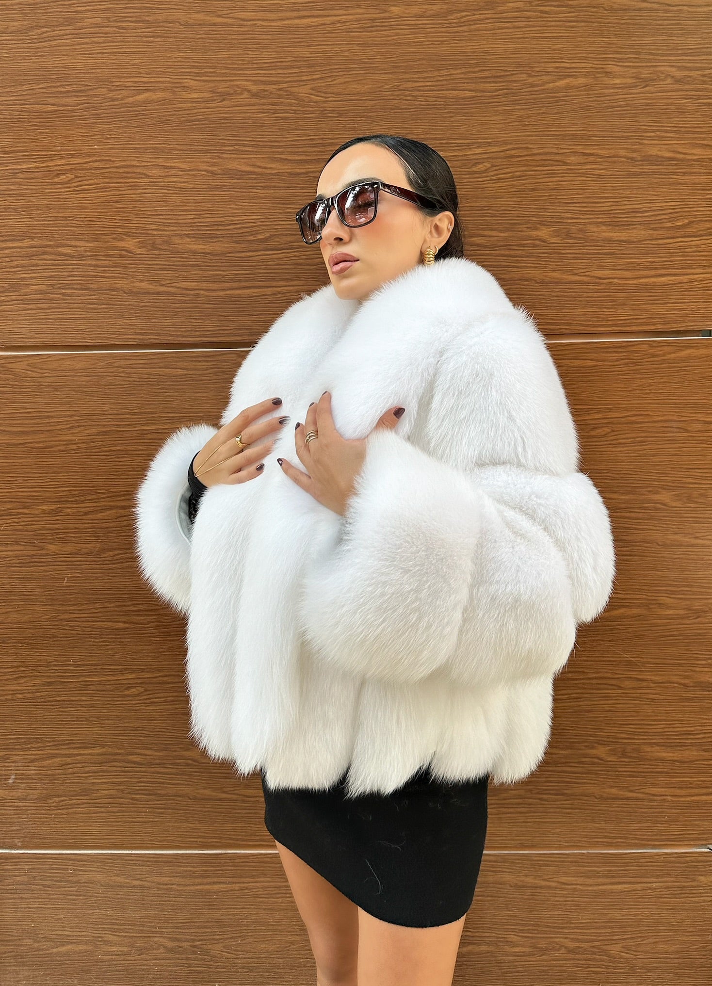 White Color  Premium Quality Fox Fur Jacket
