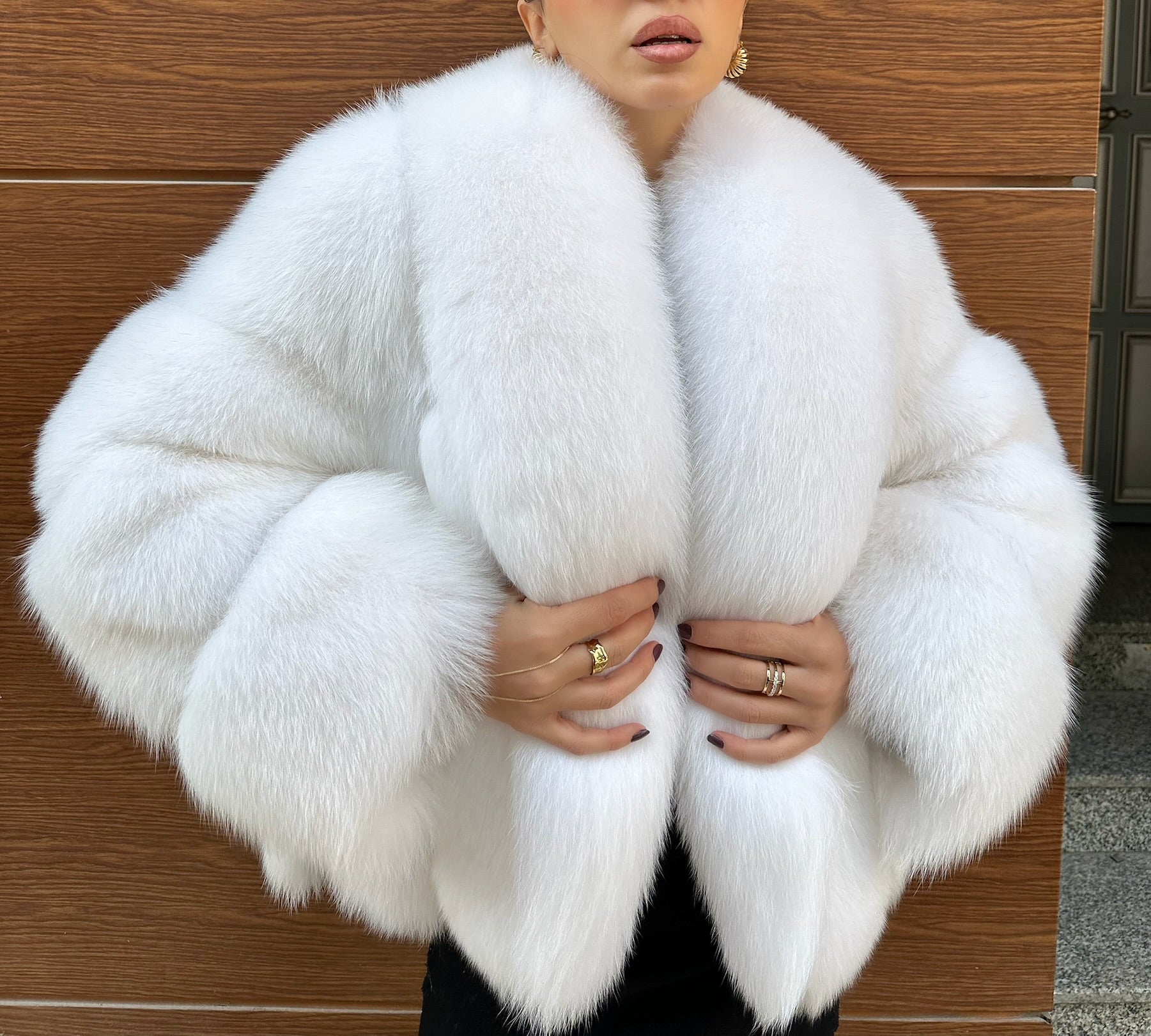 White Color  Premium Quality Fox Fur Jacket