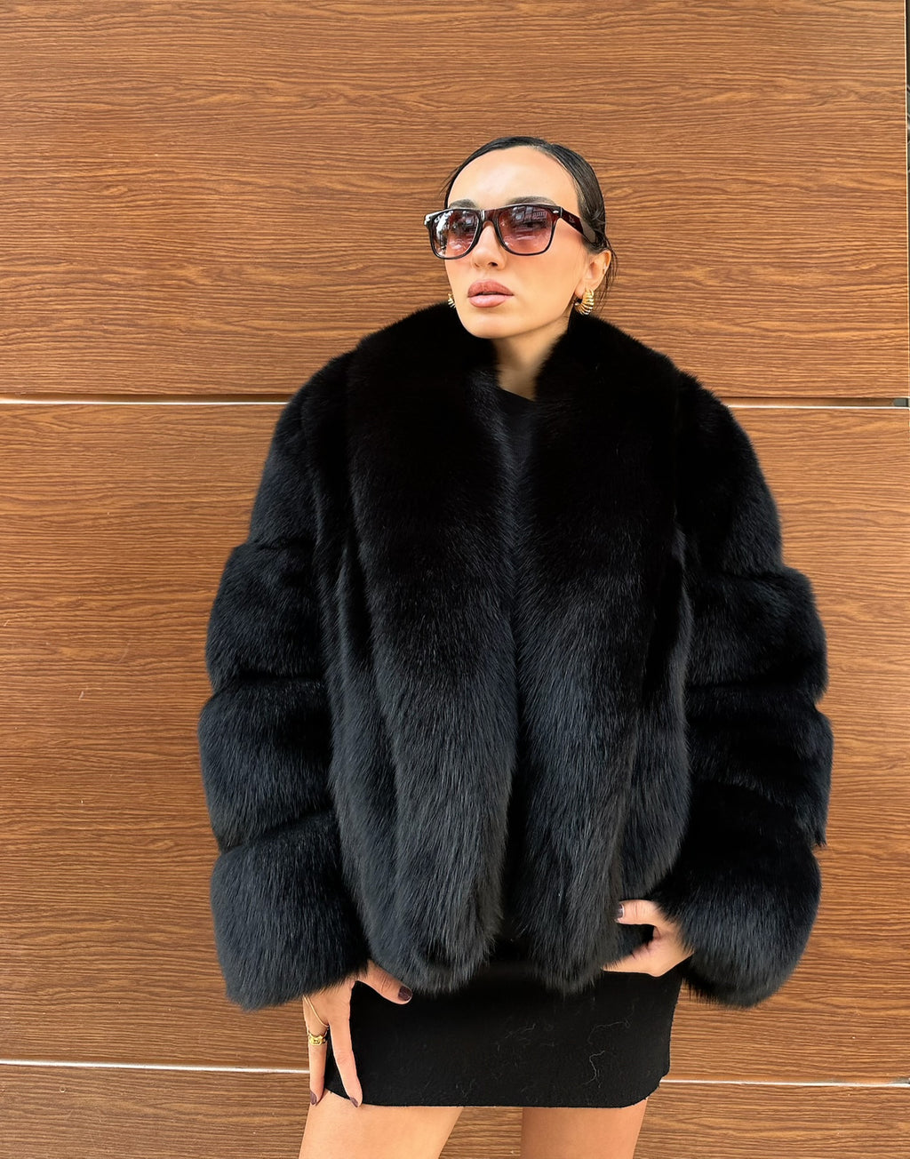 Black Color  Premium Quality Fox Fur Jacket