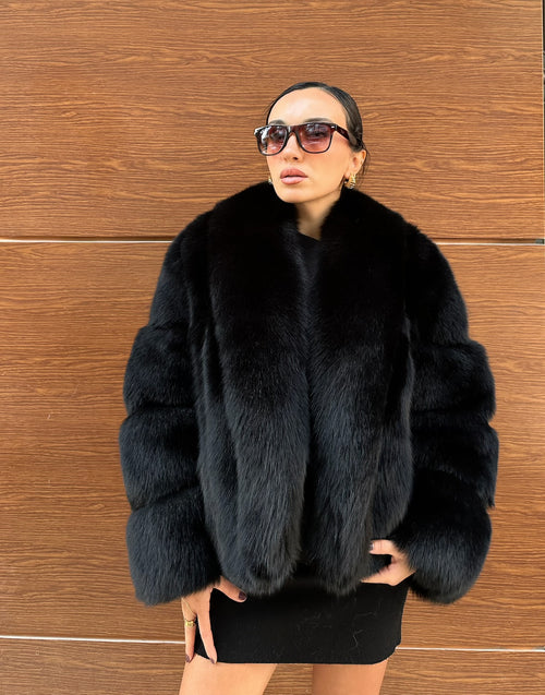 Black Color  Premium Quality Fox Fur Jacket