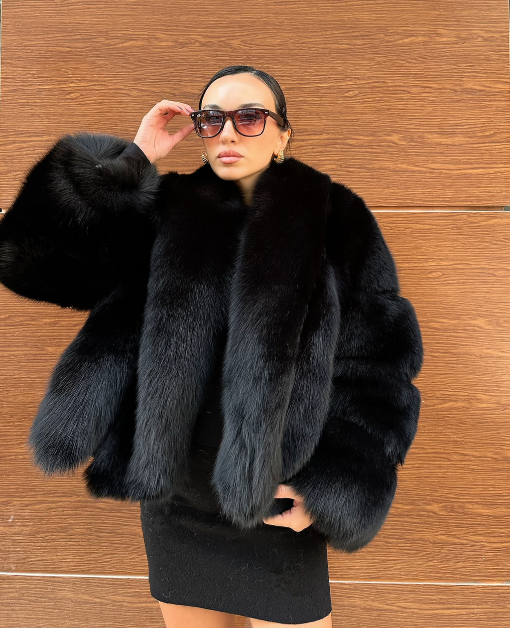 Black Color  Premium Quality Fox Fur Jacket