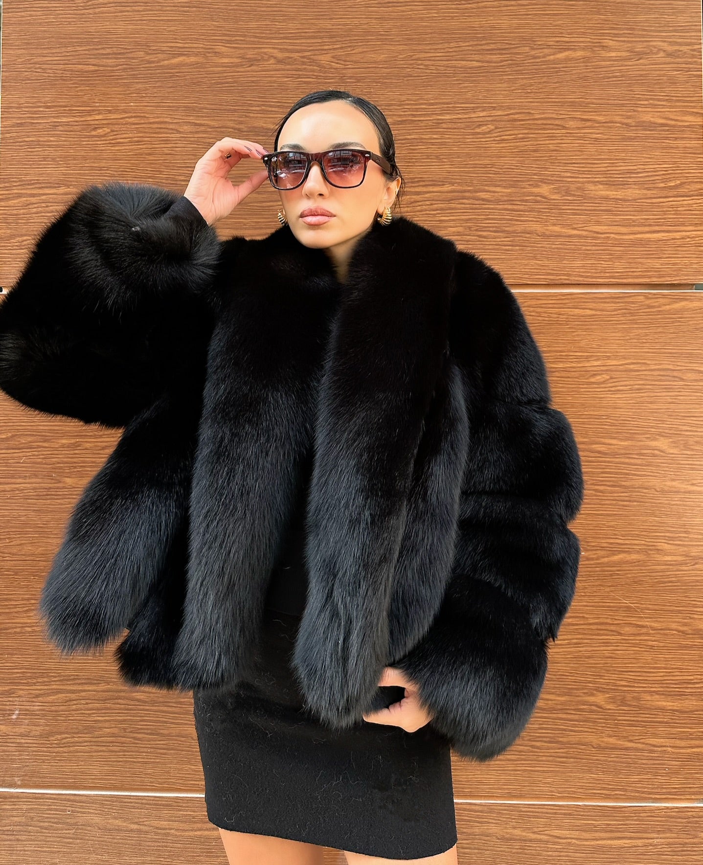 Black Color  Premium Quality Fox Fur Jacket