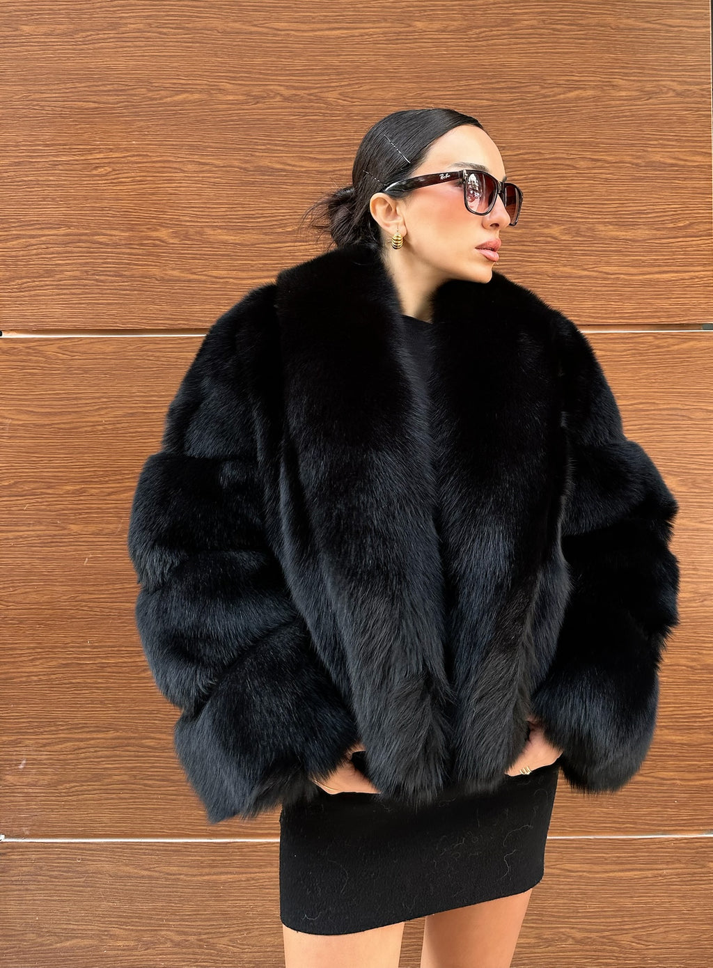 Black Color  Premium Quality Fox Fur Jacket