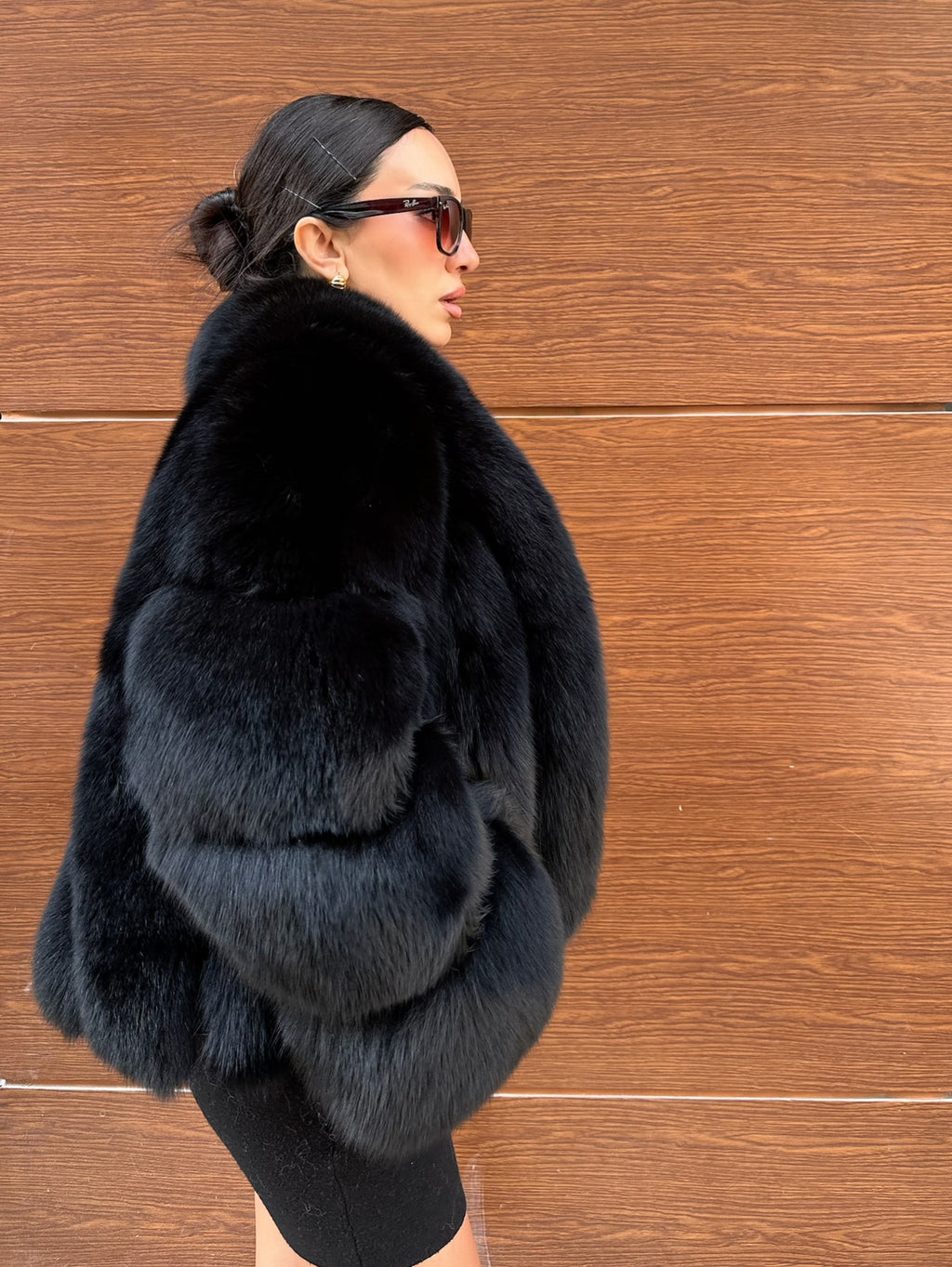 Black Color  Premium Quality Fox Fur Jacket