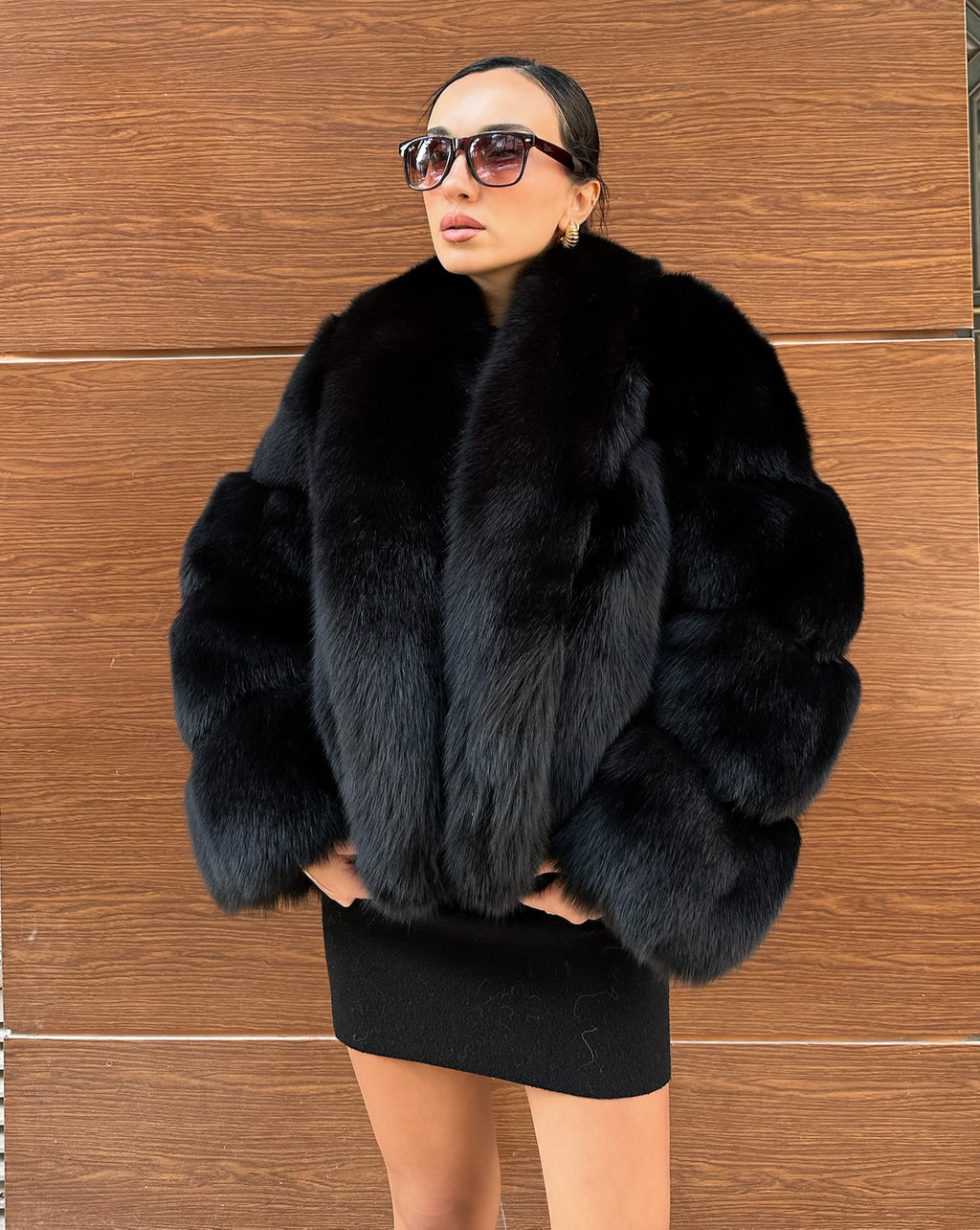 Black Color  Premium Quality Fox Fur Jacket