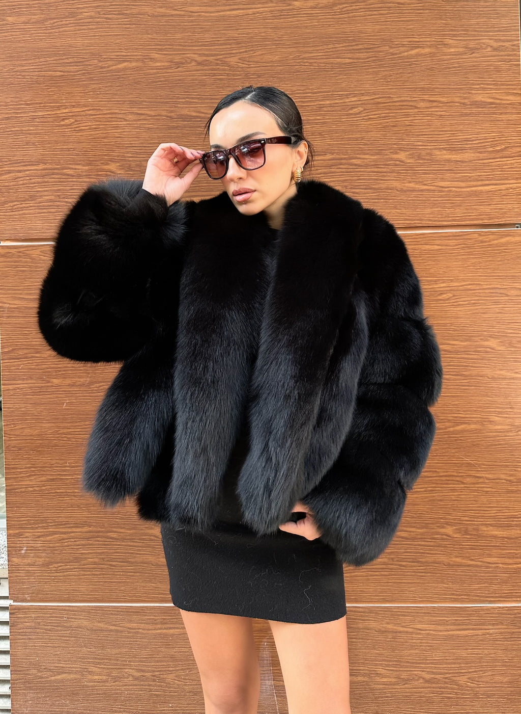 Black Color  Premium Quality Fox Fur Jacket