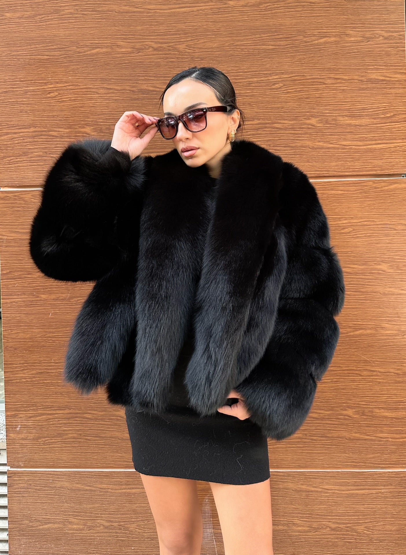 Black Color  Premium Quality Fox Fur Jacket