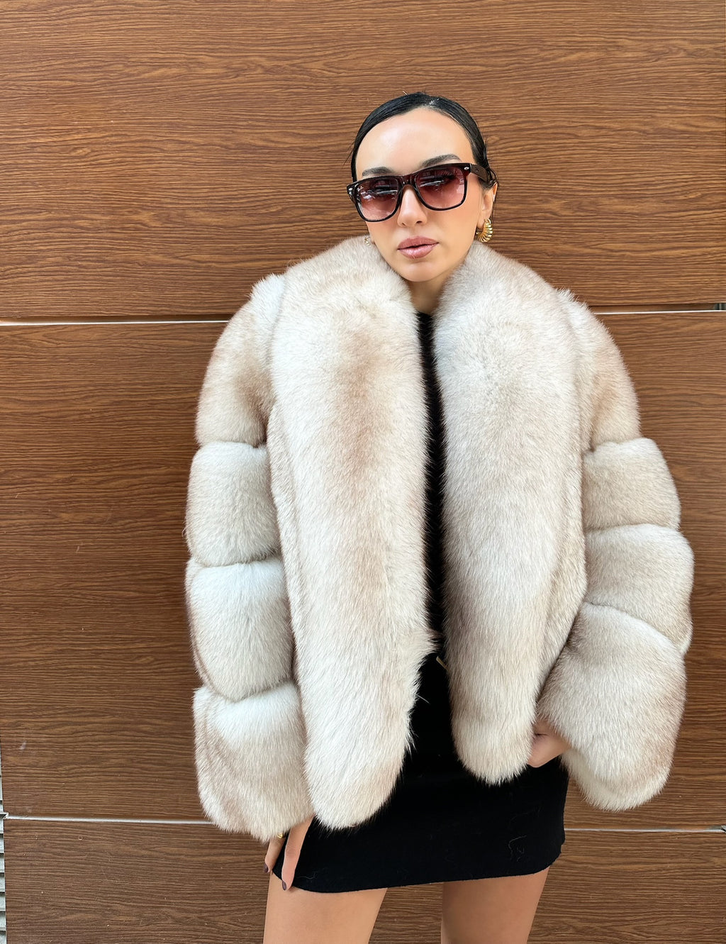 Beige Color  Premium Quality Fox Fur Jacket