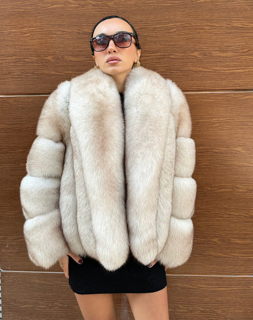 Beige Color  Premium Quality Fox Fur Jacket