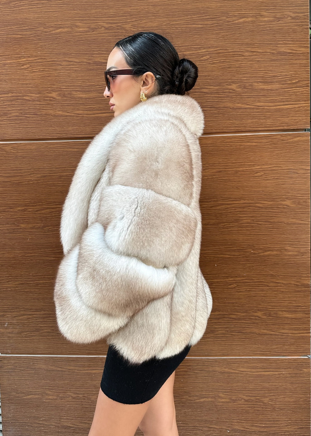Beige Color  Premium Quality Fox Fur Jacket