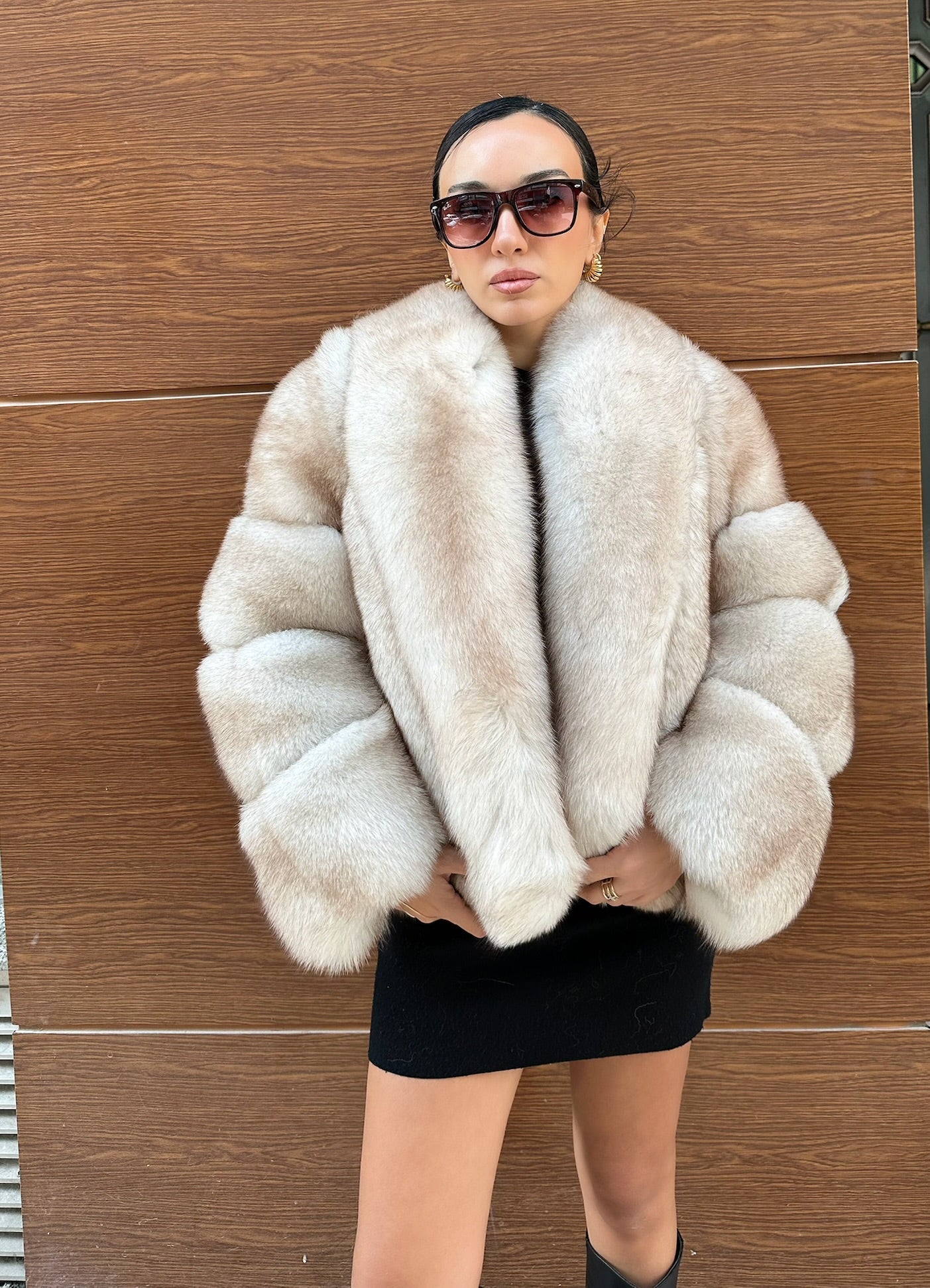 Beige Color  Premium Quality Fox Fur Jacket