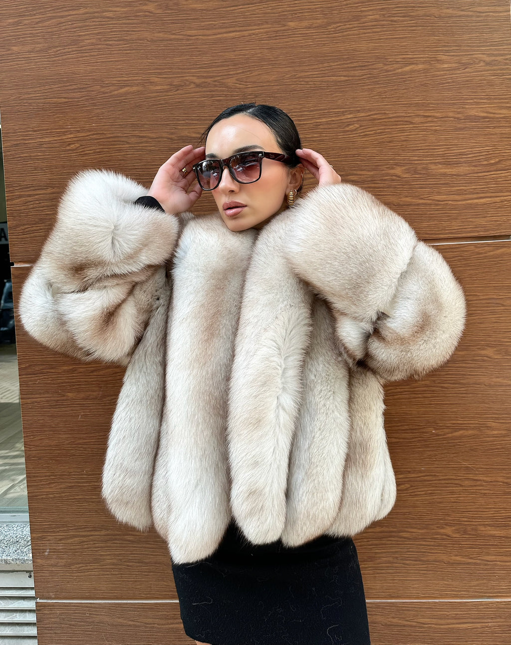 Beige Color  Premium Quality Fox Fur Jacket