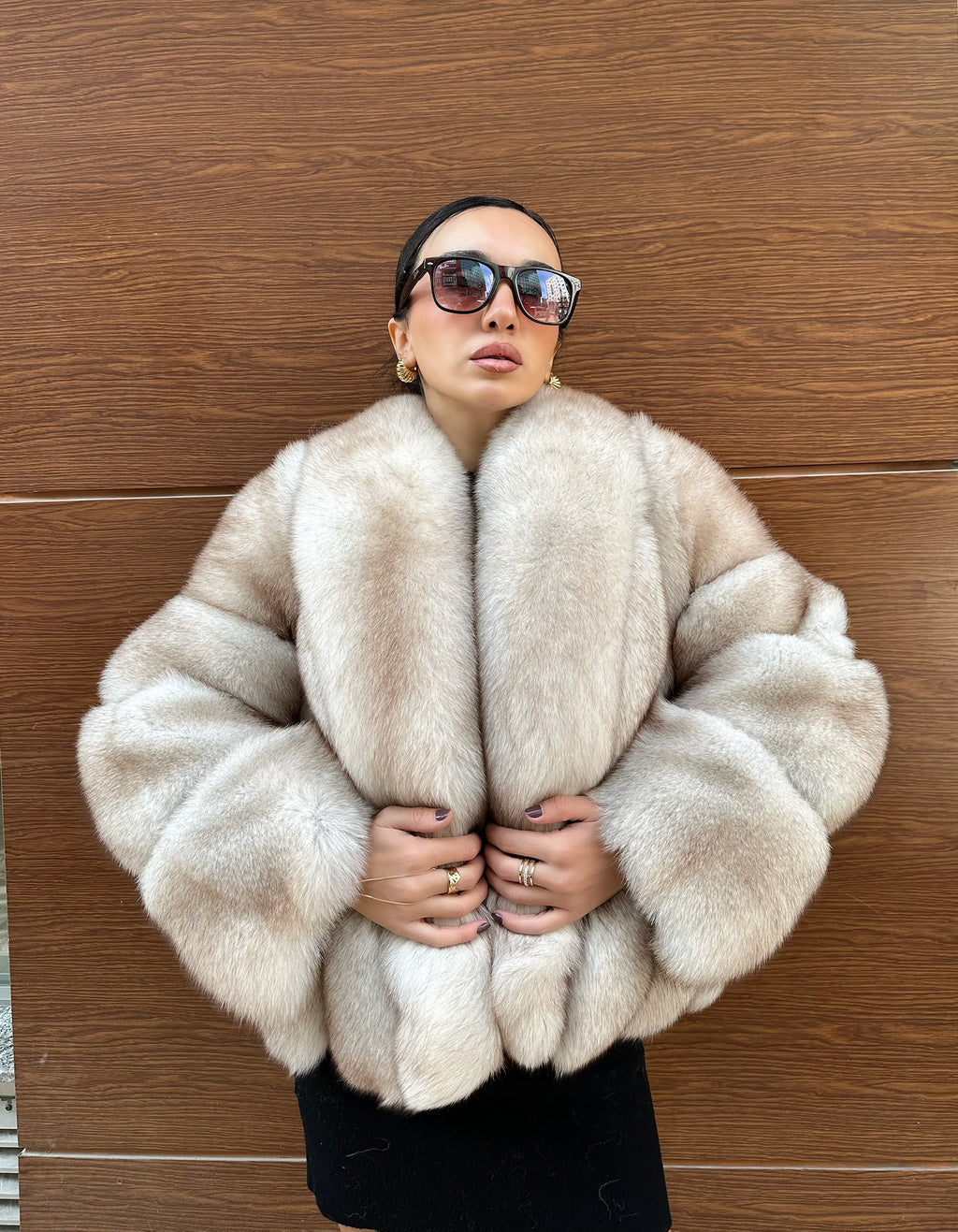 Beige Color  Premium Quality Fox Fur Jacket