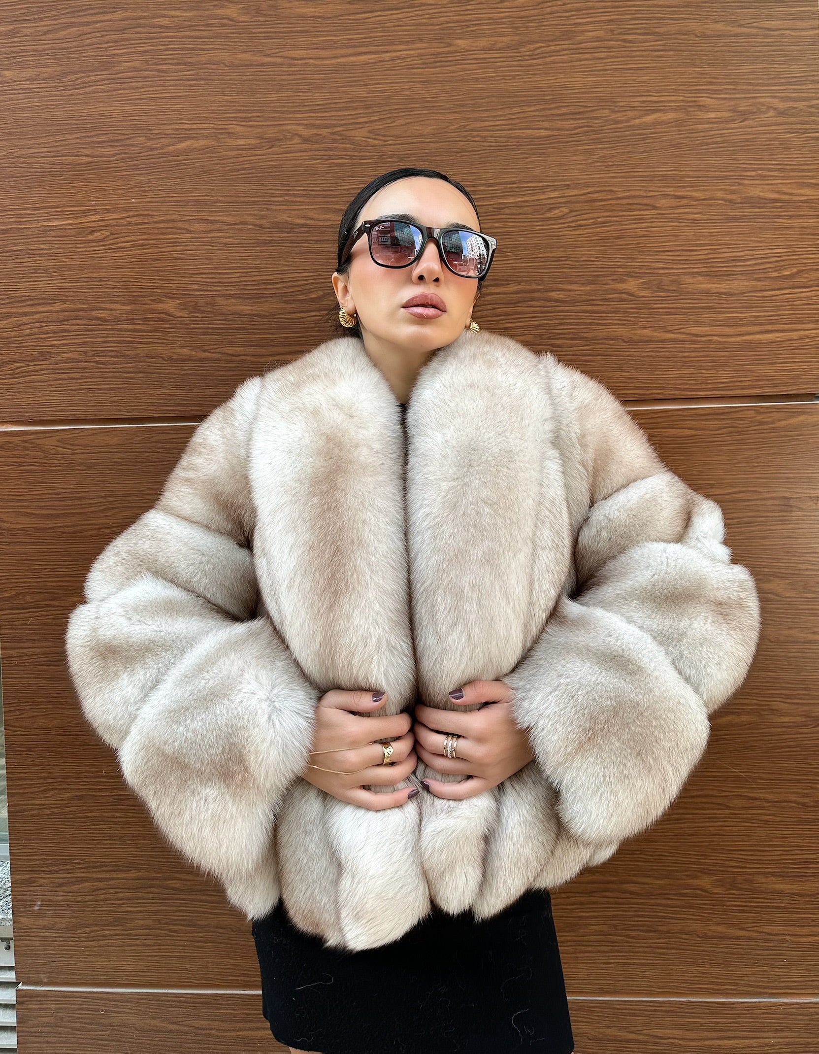 Beige Color  Premium Quality Fox Fur Jacket