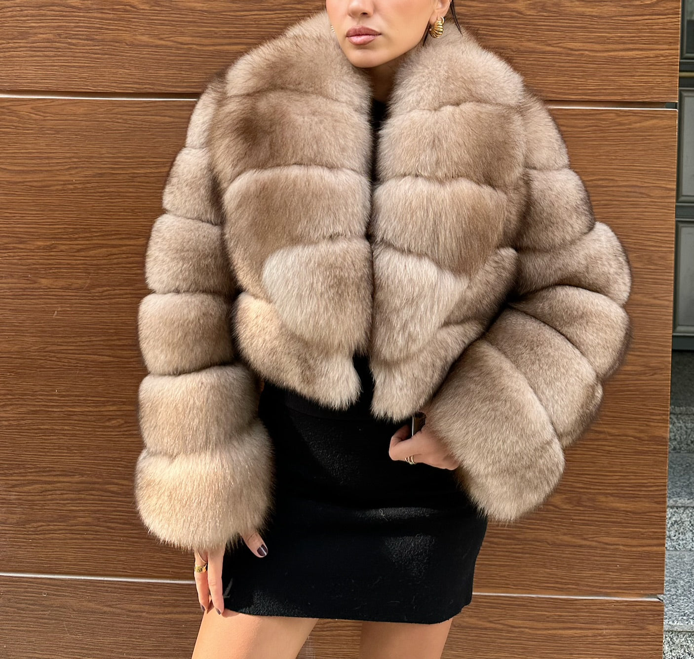 Light Brown Premium Quality Fox Fur Jacket