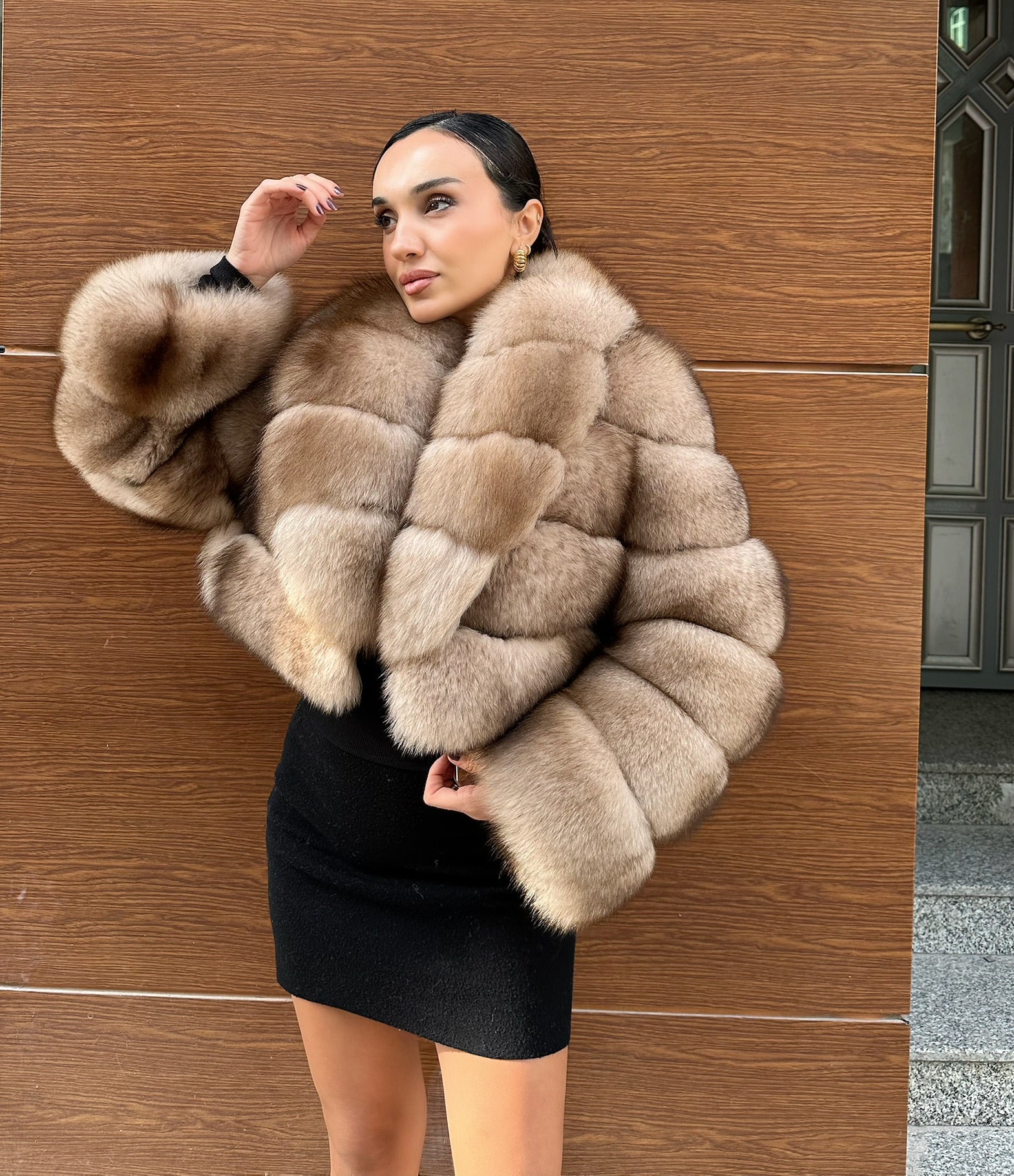 Light Brown Premium Quality Fox Fur Jacket